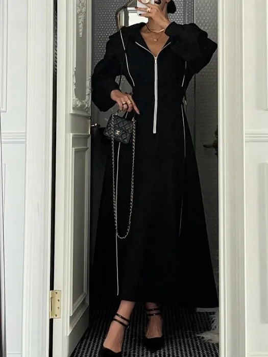 Elegant Long Hooded Dress Korean Style Spring Autumn Winter Casual Wear for Women Students Traveling Shopping Date Home