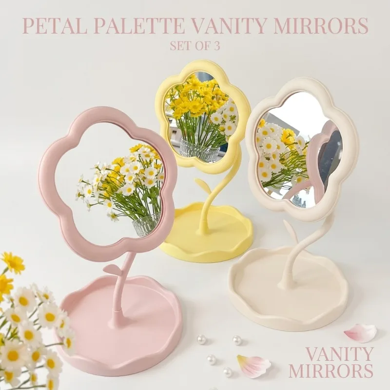 Creative Desktop Mirror with Flowers, High Value Decorative Mirror for Bedroom Home Decor, Dormitory Desk Accessory
