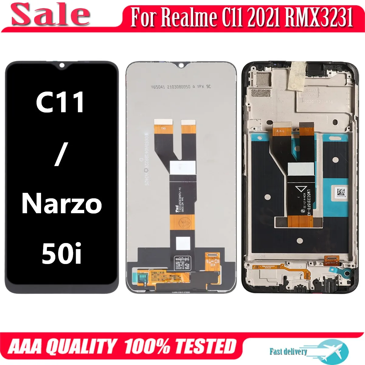 For Realme C11 2021 RMX3231 LCD Display Touch Screen Digitizer Assembly For Realme Narzo 50i RMX3235 LCD Frame