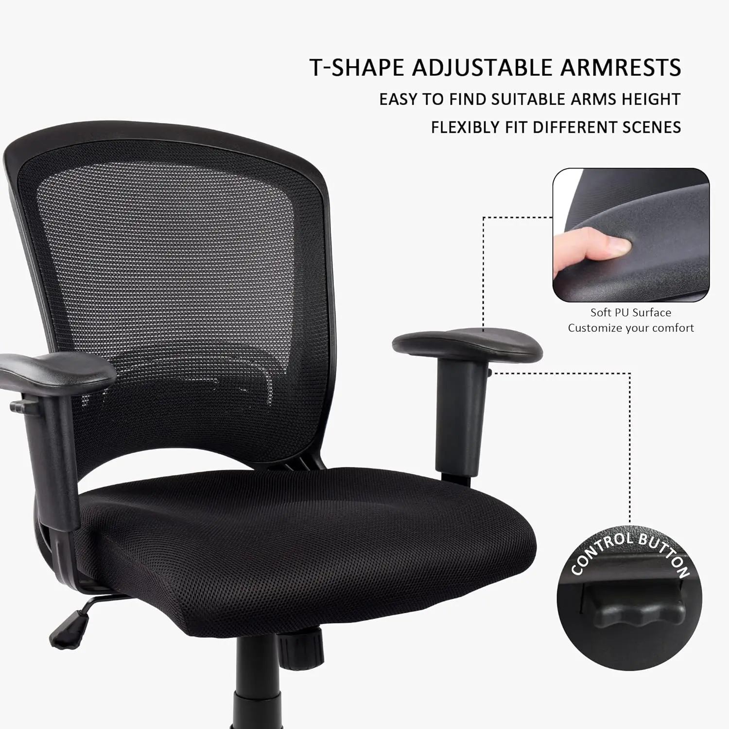 HYLONE Office Chair Computer Desk Chair Mesh Task Chair Swivel, Adjustable Arms, Lumbar Support, Adjustable Height, Rocking,