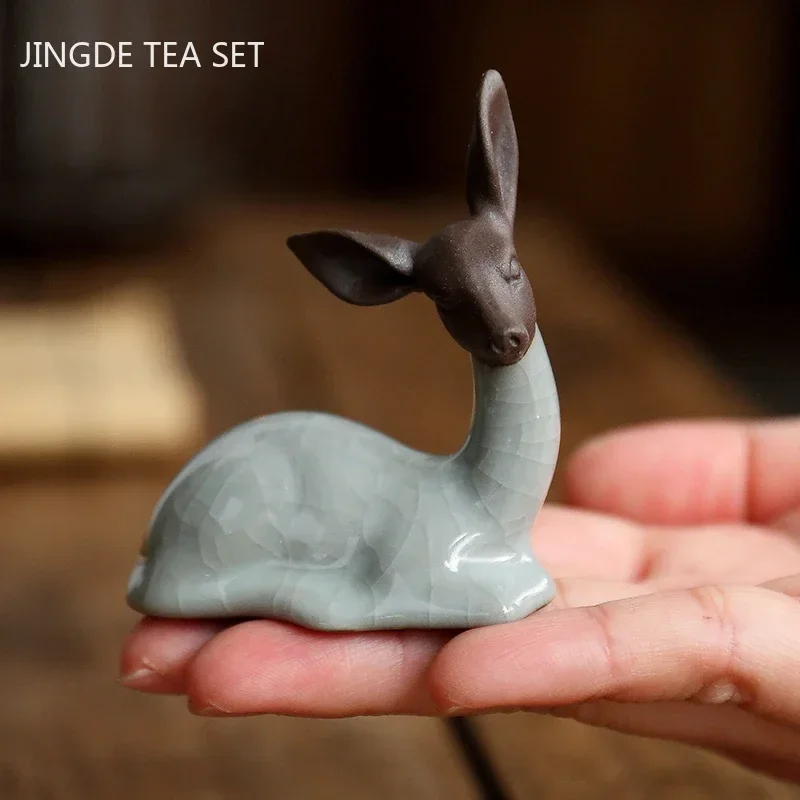 Creativity Ceramics Tea Pet Rabbit Cow Model Statue Ornaments Animal Tea Figurine Chinese Tea Decoration Accessories Crafts