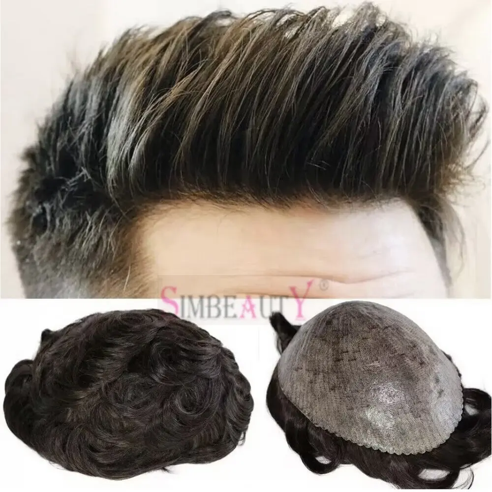 

Natural Hairline Thin Skin Full PU Super Durable Male Wig Grey Black Brown Mens Microskin Toupee Human Hair Capillary Prosthesi