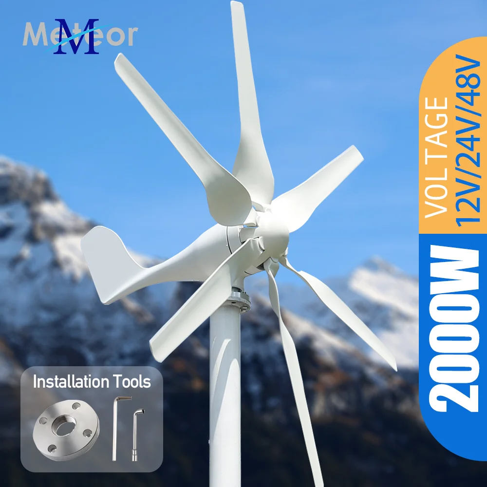 2000W Horizontal Axis Wind Turbine Windmill 12V 24V 48V Electric Turbine Wind Power Smart Home With Double MPPT Hybrid Charger