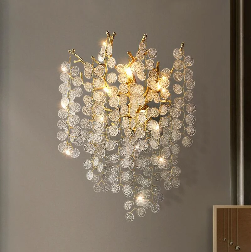 Gold crystal wall lamp luxury living room bedroom bedside lamp LED modern aisle corridor lighting