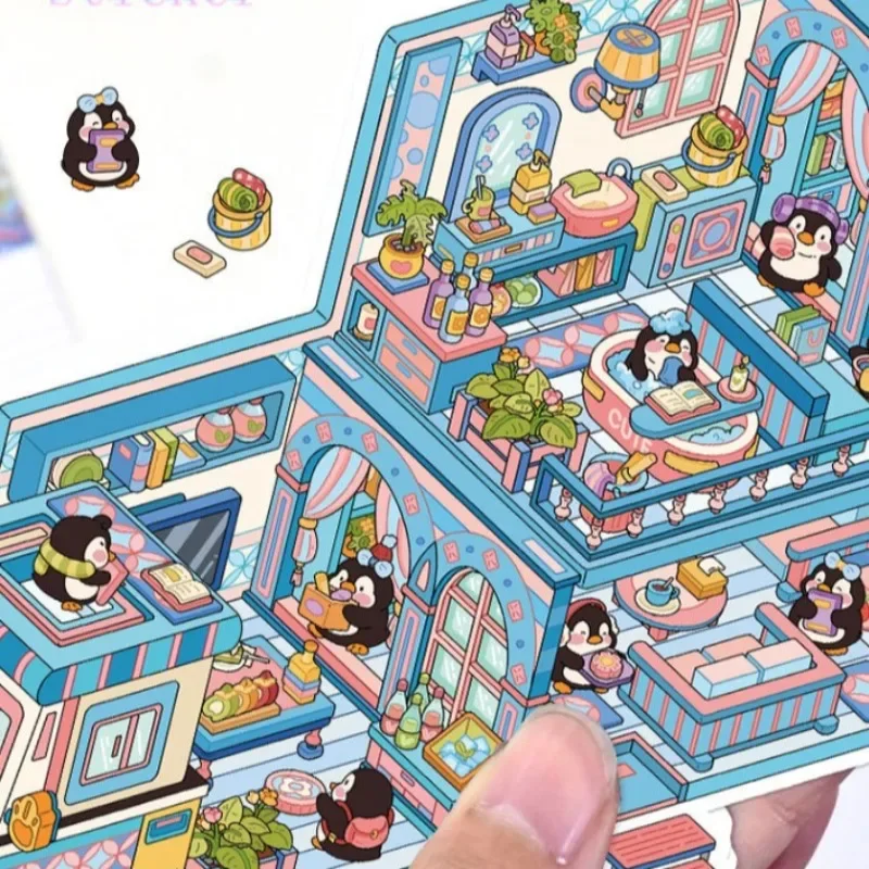 الإبداعية PET موتور المنزل المشهد ملصق 2.5D تأثير DIY اليدوية لصق التراص ملصق مائي المنمنمات المشهد ملصق
