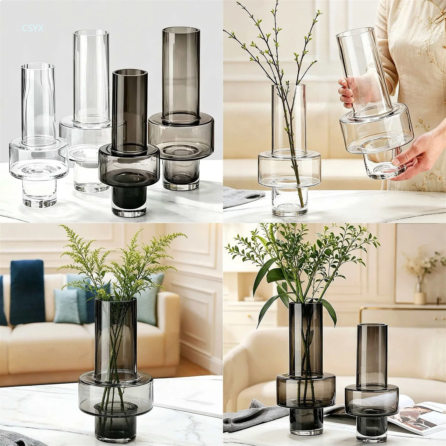 Nordic Creative Simple Glass Vase Table Living Room Flower Arrangement Dry Flower Vase Minimalist Home Bouquet