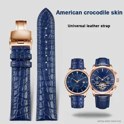 18mm 20mm 22mm For IWC Omega Citizen amelong time wing Crocodile leather watchband Blue Leather watch Strap Bracelet wristband