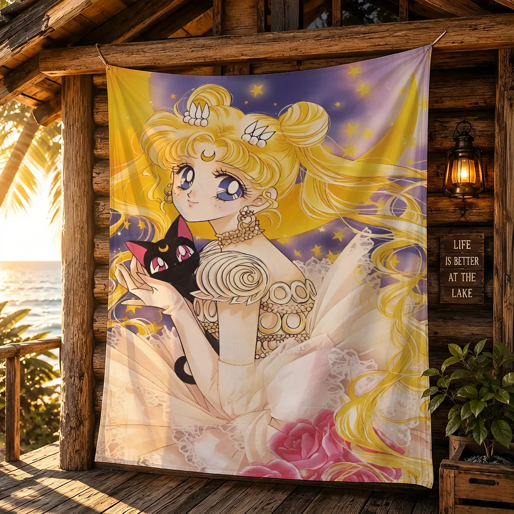 Comic S-Sailor M-Moon flag Campsite Atmosphere Hanging Banner Outdoor Garage Party Decor Advertising