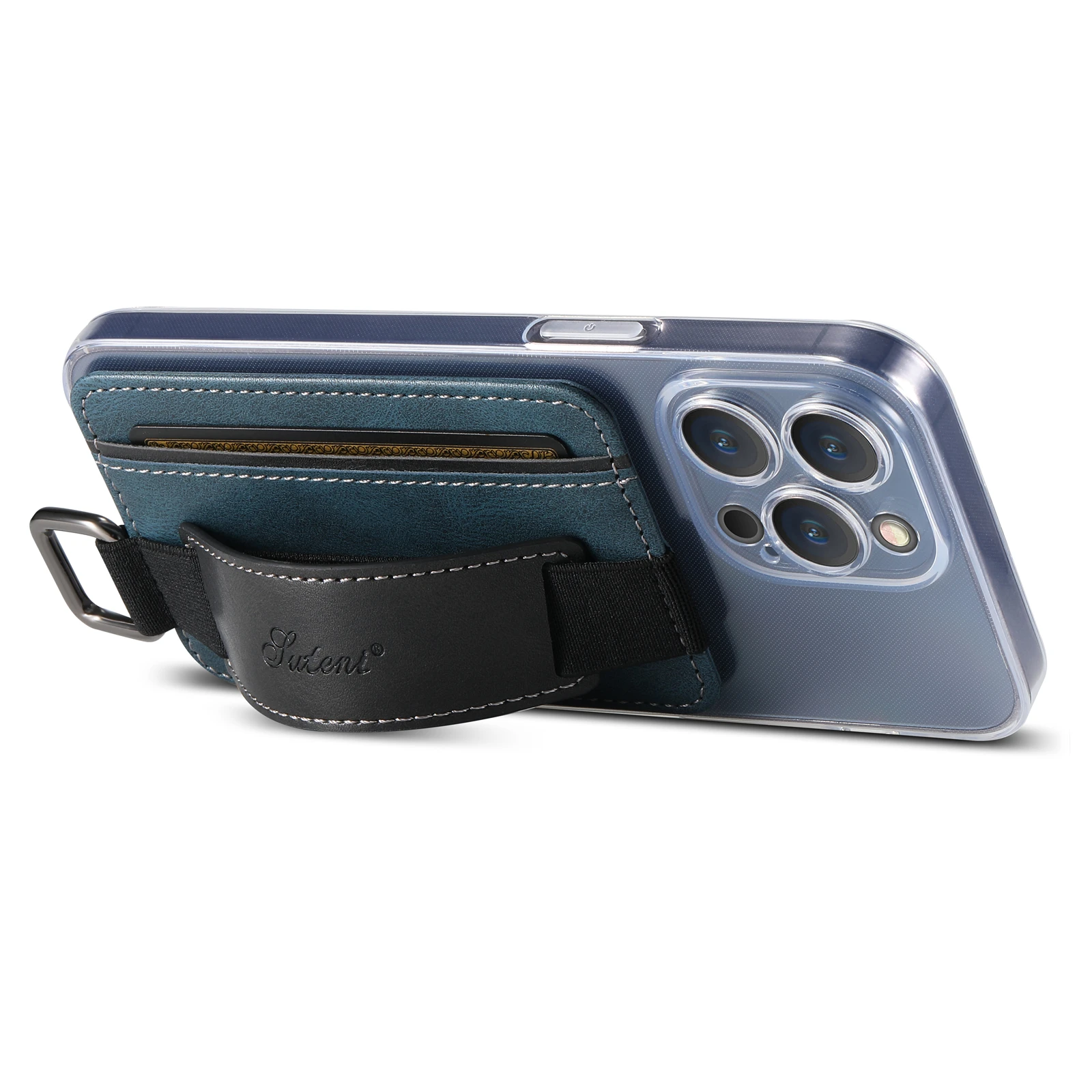 Leather Card Pocket Phone Stand for iPhone 16 15 14 13 Pro Max 3M Adhesive Ring Holder Phone Kickstand for Samsung Pixel ID Bag