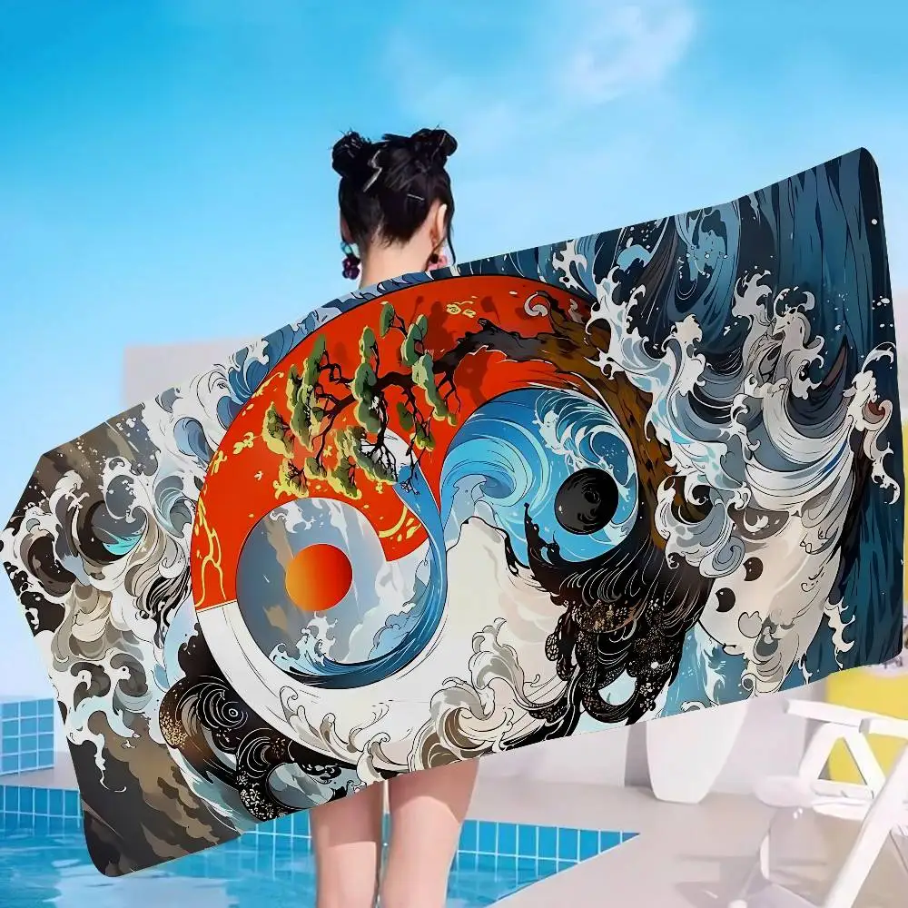 Chinese Tai Chi Bagua Yin Yang Microfiber Blanket Quick Drying Beach Towels Oversized Printing Super Absorbent Towel Blanket
