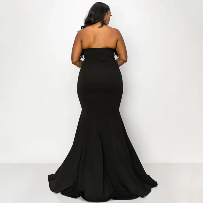 KEXU Plus Size Women Feather Splicing Strapless Mermaid Trumpet Bodycon Maxi Long Dress Evening Sexy Night Party Club Dresses