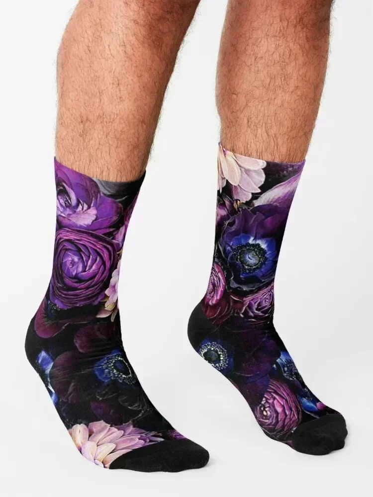 Purple Flowers Socks sheer Lots winter thermal Running Socks Men Women's