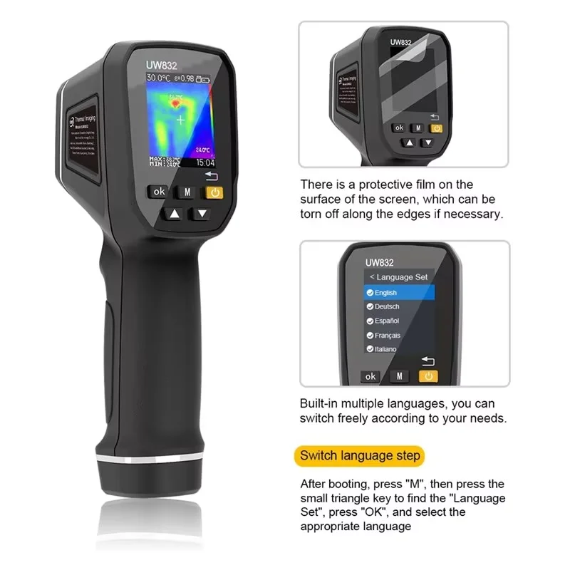 Infrared Thermal Imager Handheld 300000 Pixels Thermal Imaging Camera USB Rechargeable with Colorful Display, 0.01-1 Emissivity