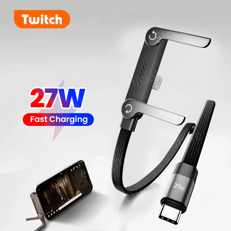 

2 in 1 Type C to iOS Cable Built-in Foldable Mobile Phone Holder For iPhone17 Huawei Fast Cahrging Bracket USB C Lightning Cable