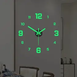 EW Creative Simple Luminous Digital Clock European Style DIY Silent Wall Clock Study Living Room Punch-Free Wall Sticker Clock