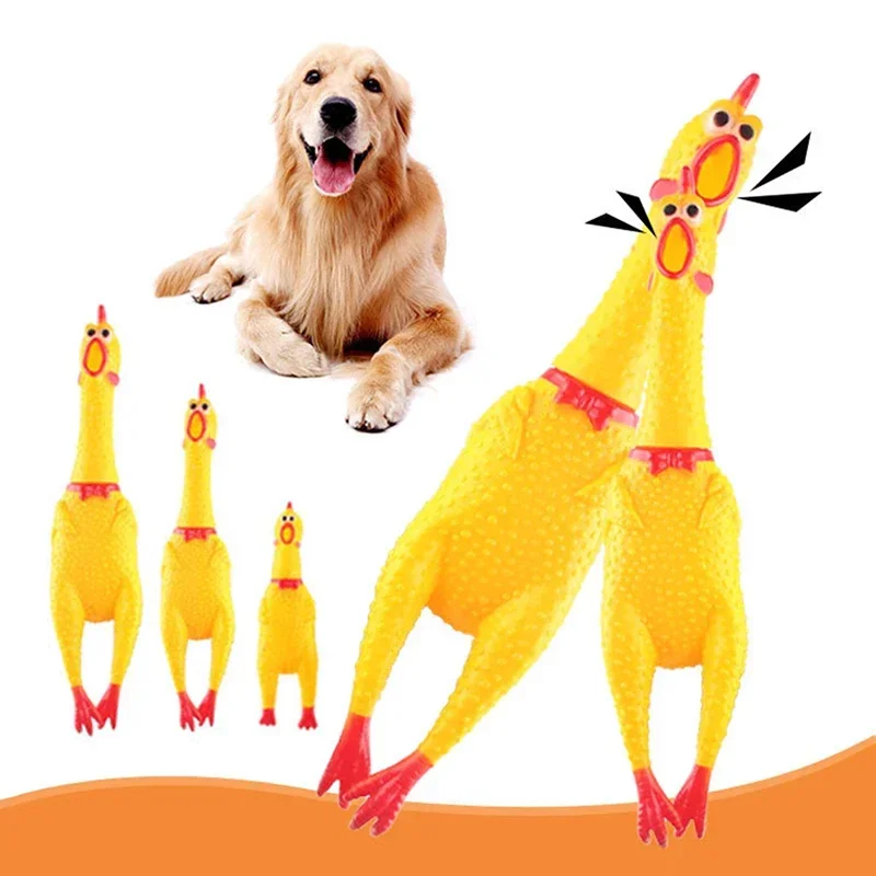 Fashion Pets Dog Squeak Toys Screaming Chicken Squeeze Sound Toy For Dogs Super Durable Funny Yellow Rubber Chicken Dog Chew Toy