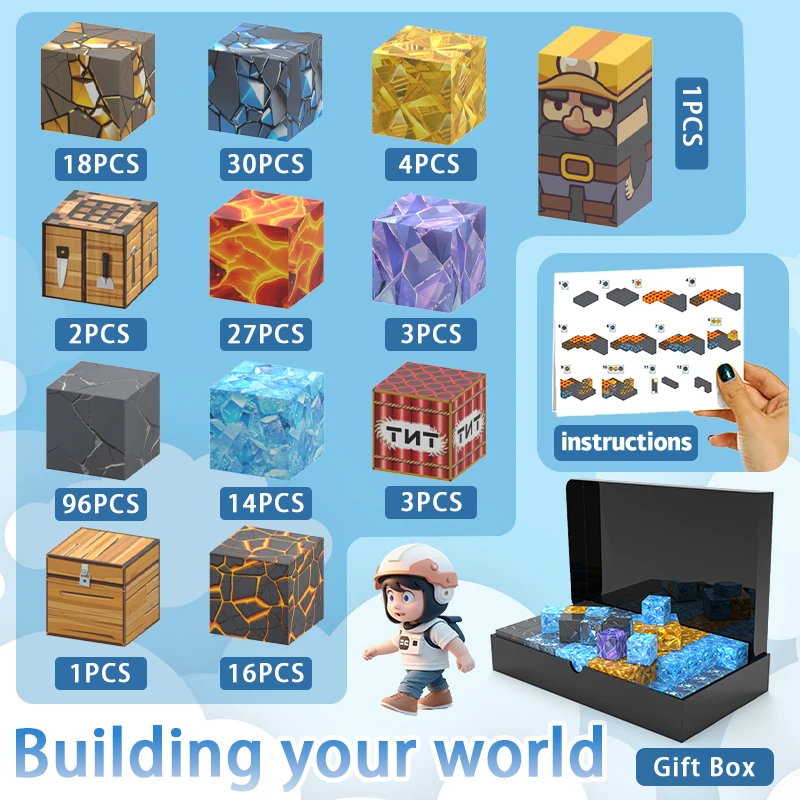 53-216pcs Magnetic Building Blocks Mine World Cube Magnet World Set for Boys Girls Kid Construction Model Children Sensory Toys