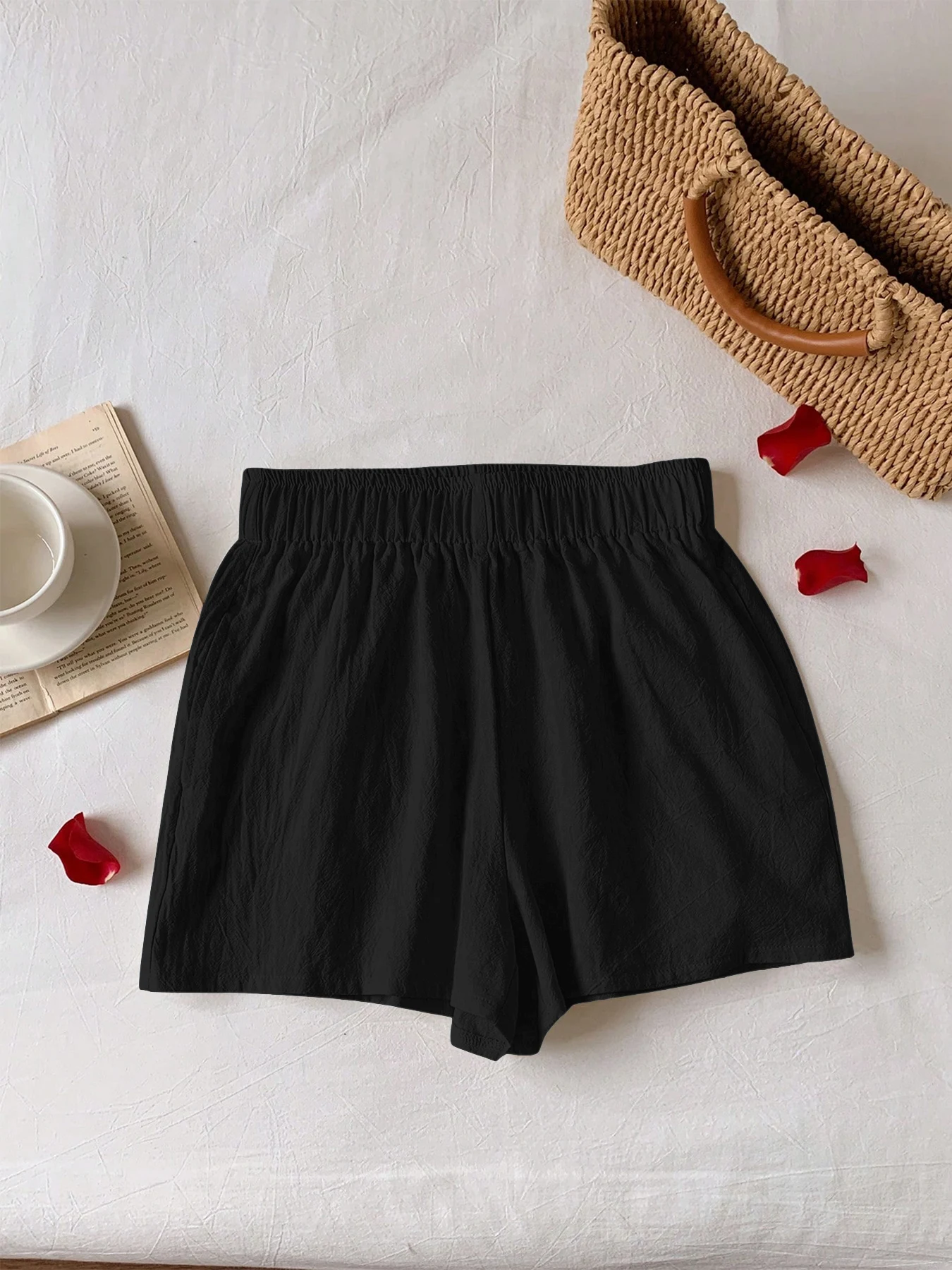 Summer Thin Linen Women's Loose Breathable Anti-Light Elastic Waist Shorts Comfortable Slim High Waist Student Daily Pants