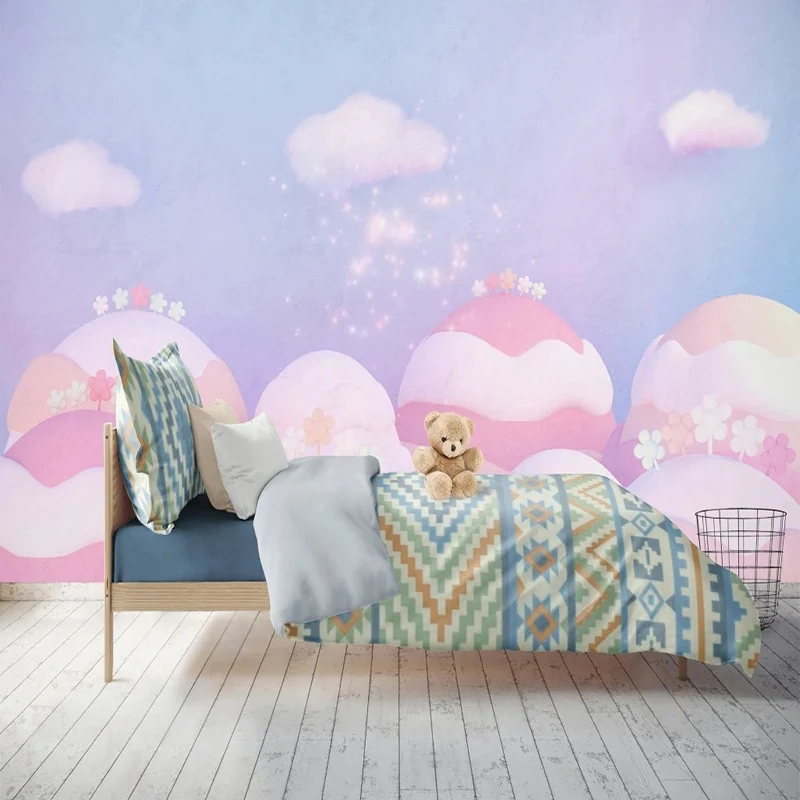 

Custom Mural Wallpaper 3D Cute Pink Cartoon White Cloud Tree Forest Background Wall Children's Room Wall Painting 3D Home Decor