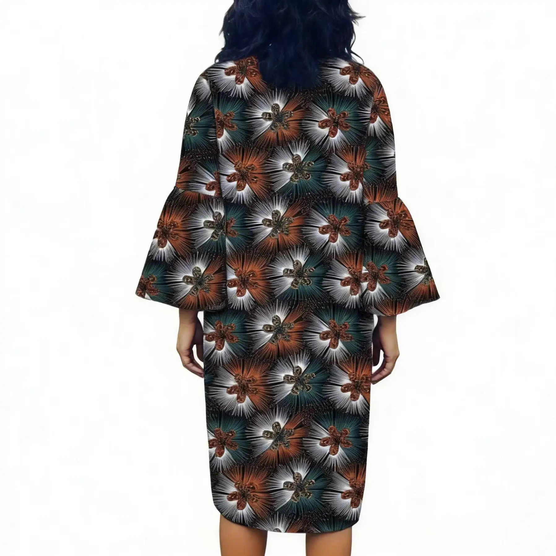 Loose Style Dress Bell Sleeved Women's Ankara Outfit Colorful Print African Couture For Wedding/Party Wear Customized