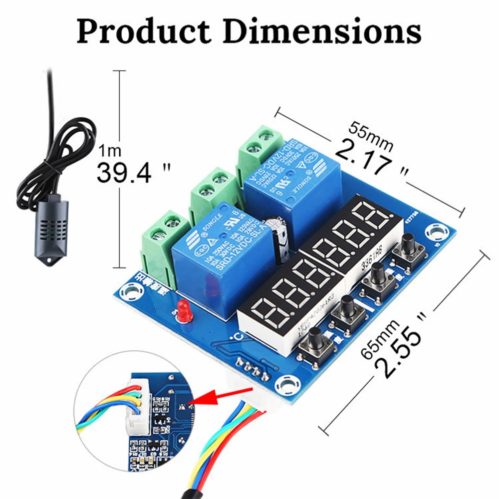 XH-M452 High Precision DC 12V 10A Digital LED Dual Output Temperature and Humidity Controller Module with SHT20 Sensor