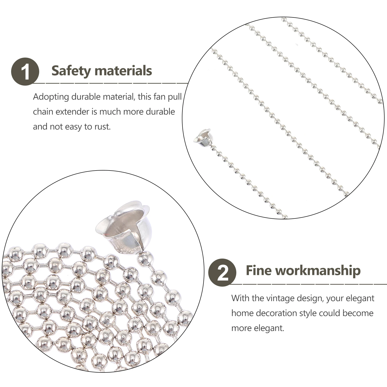 

10pcs Round Bead Chain Pendant Stainless Steel Light Accessories Chic Pull Chain Ceiling Fan Decor Wall Lamp Rope Bedside Light