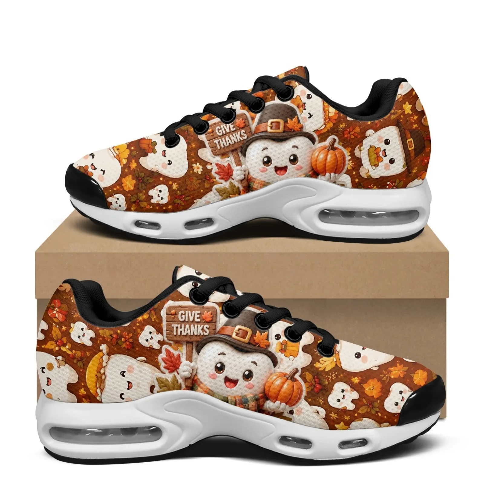 PENSTROLL Thanksgiving Air Cushion Running Shoes Featuring Cute Fall Pattern, Shock Absorbing Mesh Sneakers for Daily Wear