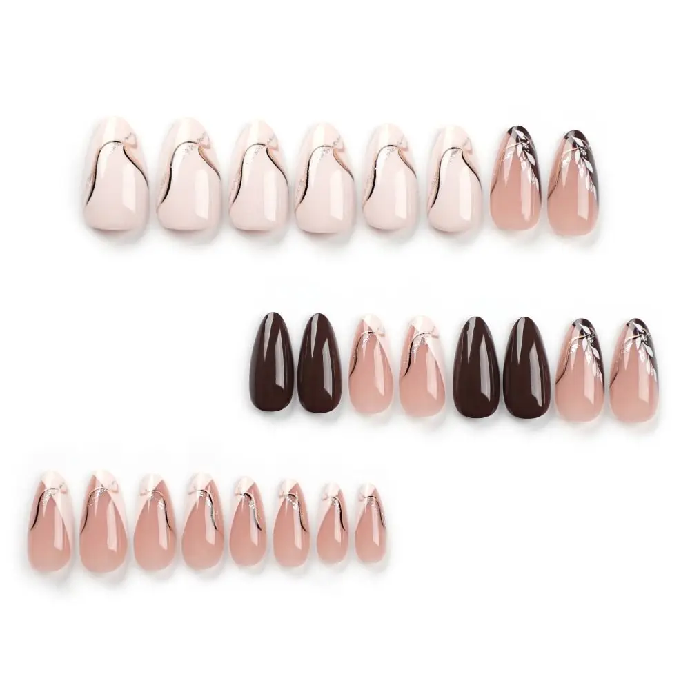 Manicure Long Almond False Nails French Pink Press on Nails Simple Butterfly Detachable Nail Tips Women #5