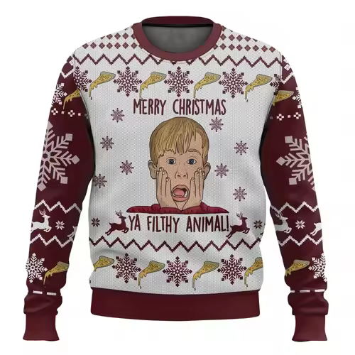 Merry Christmas alone at home Ugly Christmas sweater cartoon animation Men's pullover 2026 fashionable couple shirts Sweatshirt - Image 25