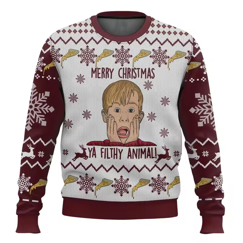 Merry Christmas alone at home Ugly Christmas sweater cartoon animation Men's pullover 2026 fashionable couple shirts Sweatshirt - Image 25