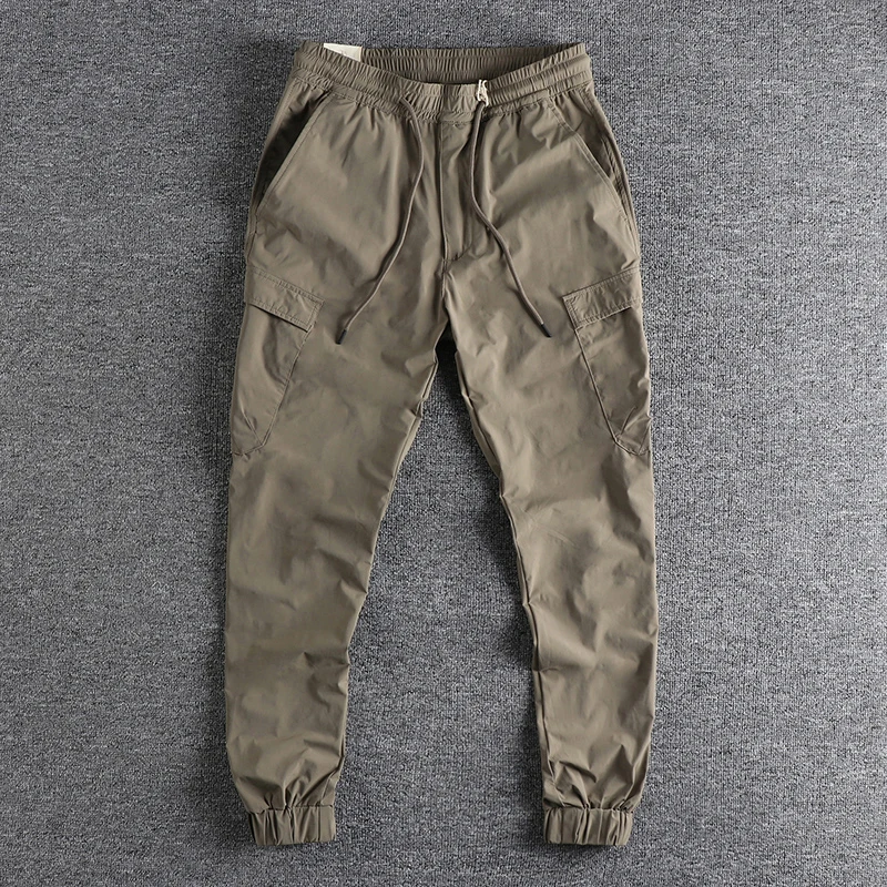 

Summer New American Lightweight Quick Drying Casual Cargo Pants Men's Fashion Washed Elastic Straight Sport Ankle-tied Trousers