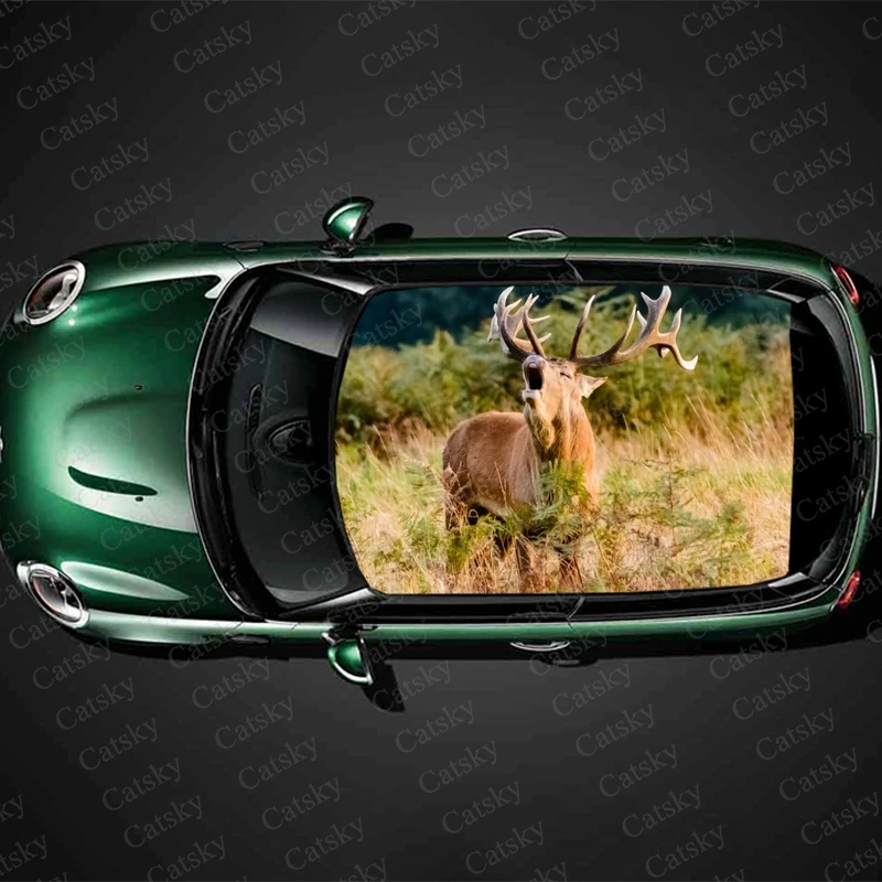 

Animal Cute Elk deer Car Roof Sticker Wrap Racing SUV Auto Accessories Packaging Painted PVC Car Hood Graphic Decal Decoration