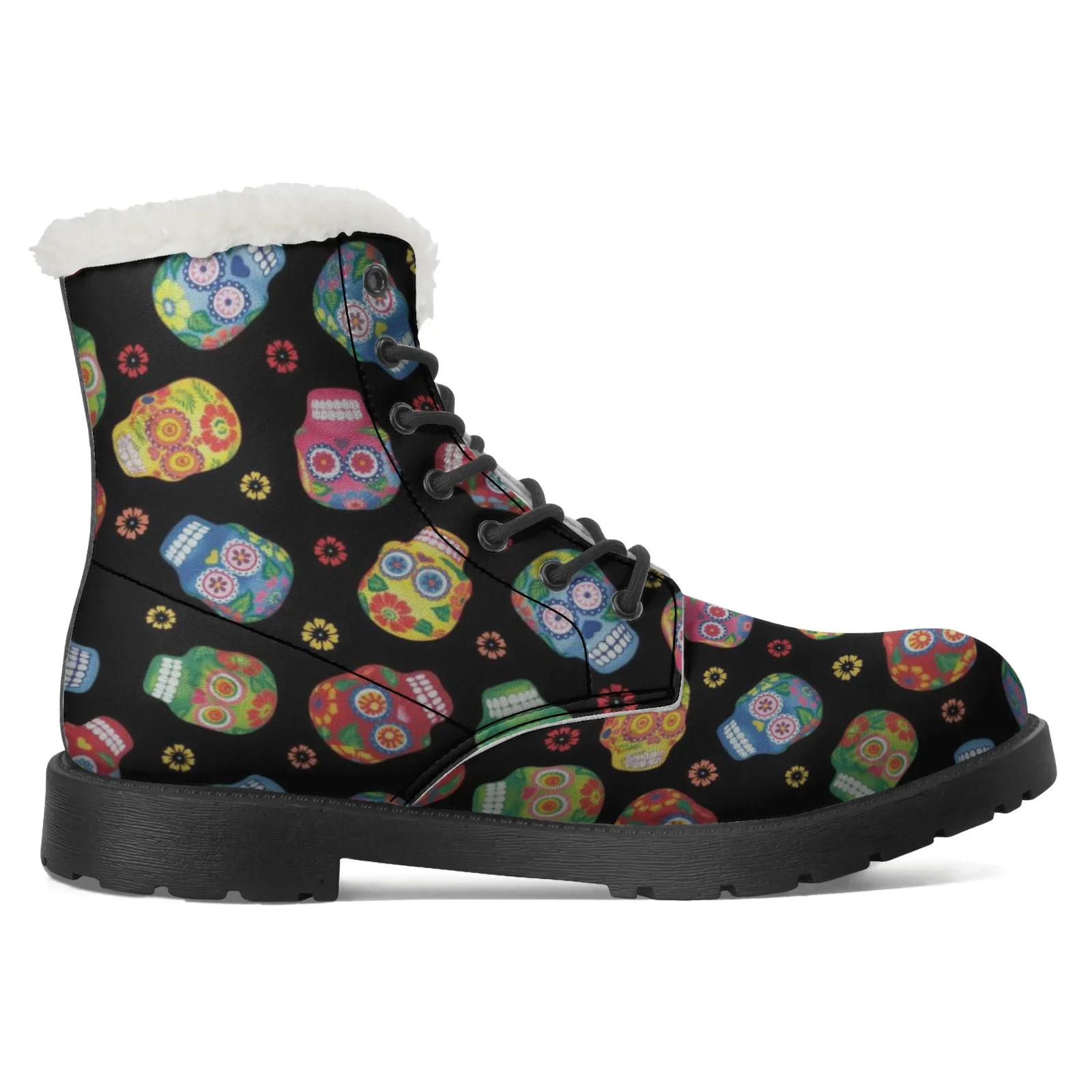 Custom colorful skull plush boots warm youth shoes casual boots hot selling mid-calf man and woman‘s winter