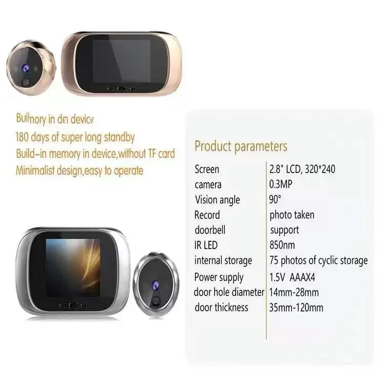 Digital Door Viewer Peephole Door Camera Doorbell 2.8-inch Night Vision Photo Shooting Digital Door Monitoring for Home Security