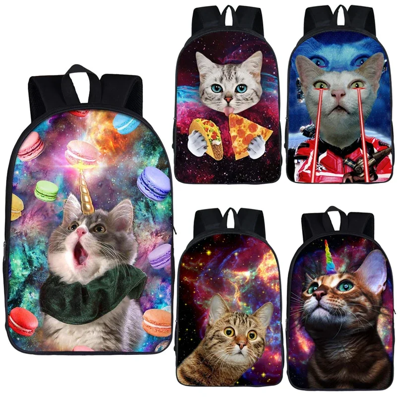 Engraçado espaço gato mochila animal laser gato kitty daypack crianças sacos de escola para adolescentes meninas mochilas escolares crianças saco de livro