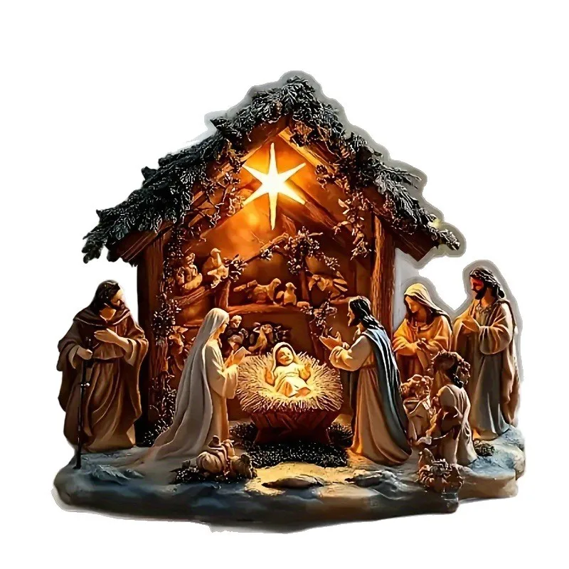 2D الاكريليك مريم العذراء تمثال يسوع المهد المشهد أرقام الكلاسيكية رائعة الديكور الديني عيد الميلاد سطح المكتب الديكورات المنزلية #5