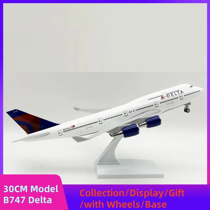 

30cm Plane Model Toy B747delta Resin Diecast Airplanes Building Kit (With Stand) Aviation Toys For Boys 1/250 Scale Aircraft