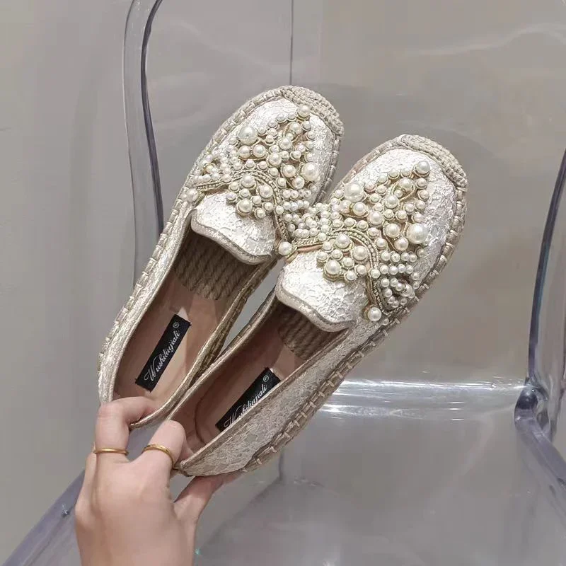 Beaded Flats Women Mules Shoes Summer Luxury Slippers 2024 Designer Mesh Dress Slingback Sandals Walking Flip Flops Mujer Slides