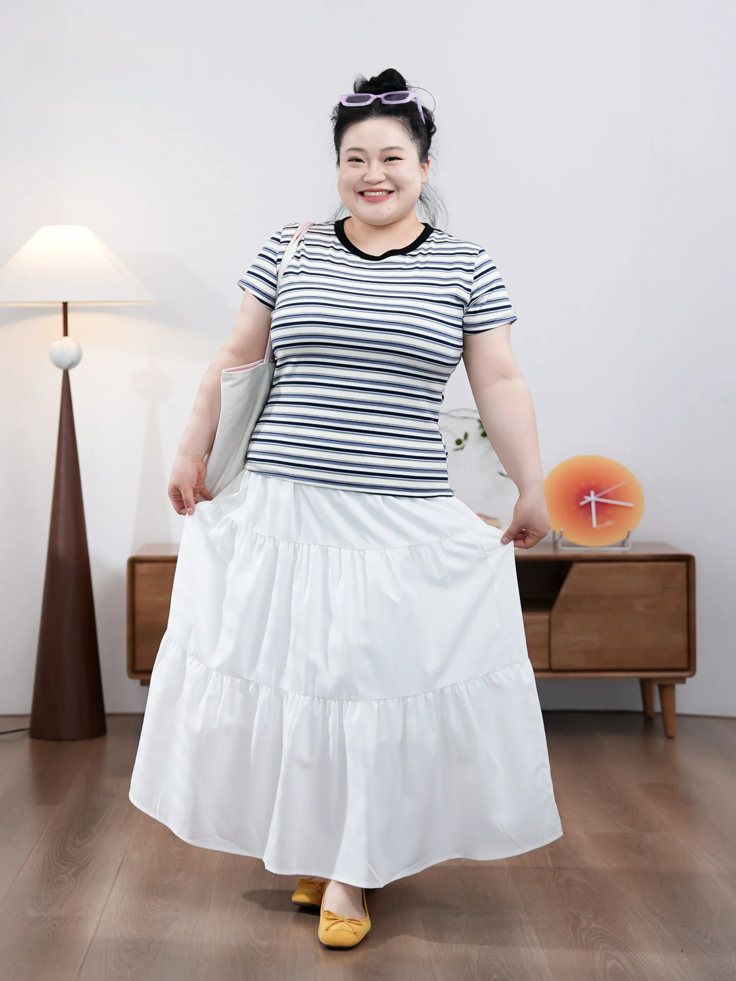 

High Waist A-Line Midi Skirt Versatile plus Size Cake Skirt Slimming Short plus Size Polyester Fiber Casual Style Ladies' Skirt