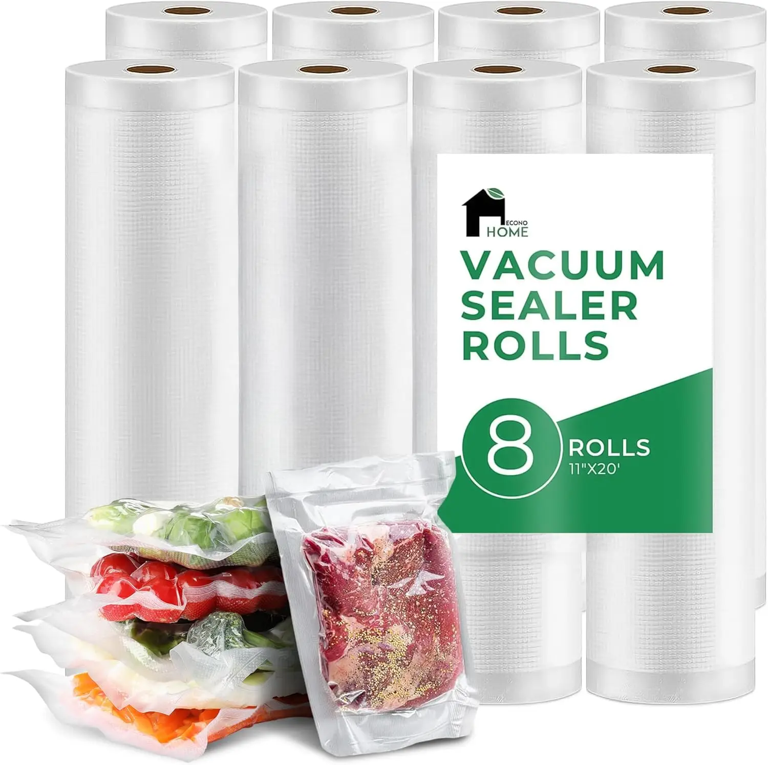 

11"x20' Heavy Duty Vacuum Seal Bags for Food 8 Pack - Commercial-Grade, Airtight & Leakproof Plastic Vacuum Storage Bags for