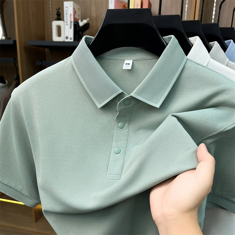 Hochwertiges, einfarbiges Herren-Poloshirt mit kurzen Ärmeln, neue Mode, lässig, Business, Sommer, leicht, atmungsaktiv, luxuriöses T-Shirt