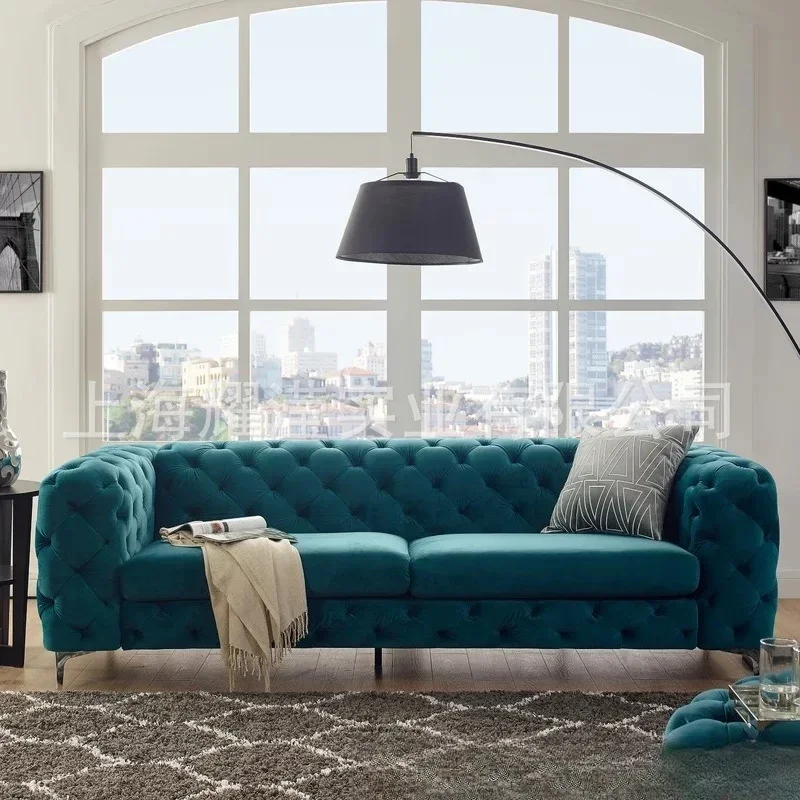 Simple and modern fabric pull-up sofa, living room leisure three-person sofa club, fashion negotiation sofa