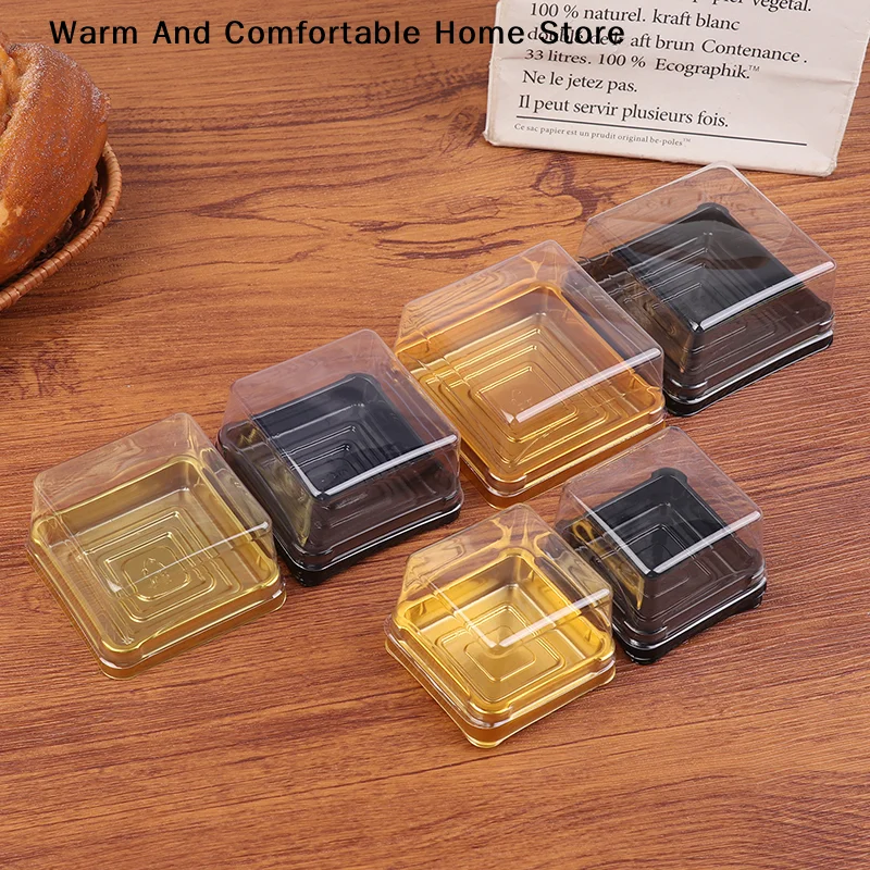 【SE】50Pcs Dessert Egg-Yolk-Puff BoxTransparent Square Plastic Muffin Packaging Boxes Moon Cake Container Baking Food Packing