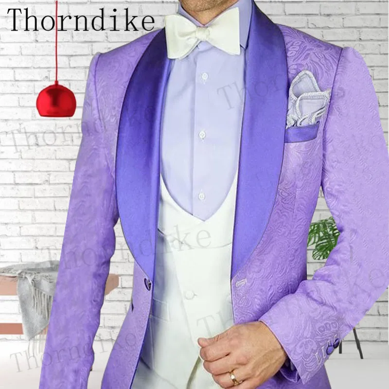 

Thorndike White Jacquard Mens Suits 3 Piece Shawl Lapel Casual Groom Tuxedos For Wedding Groomsmen Suits Men (Blazer+Vest+Pant)