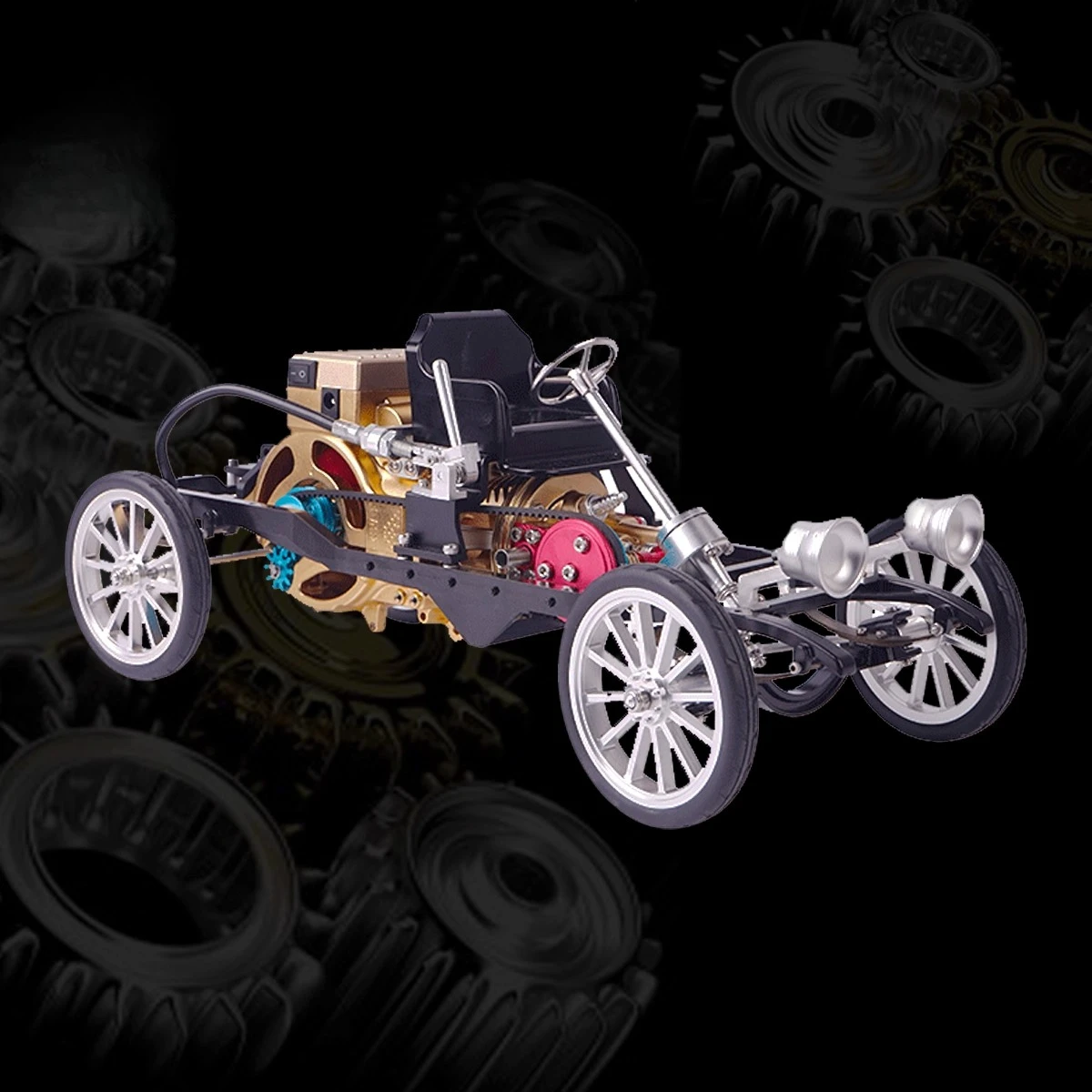 

Single cylinder engine mini car metal assembly model can start building block car