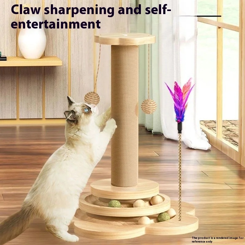 All Funny Pet Cat Toy Solid Wood Cat Turntable Funny Cat Stick Balls Durable Sisal Scratching Board Cat Supplies Cat Grab Column