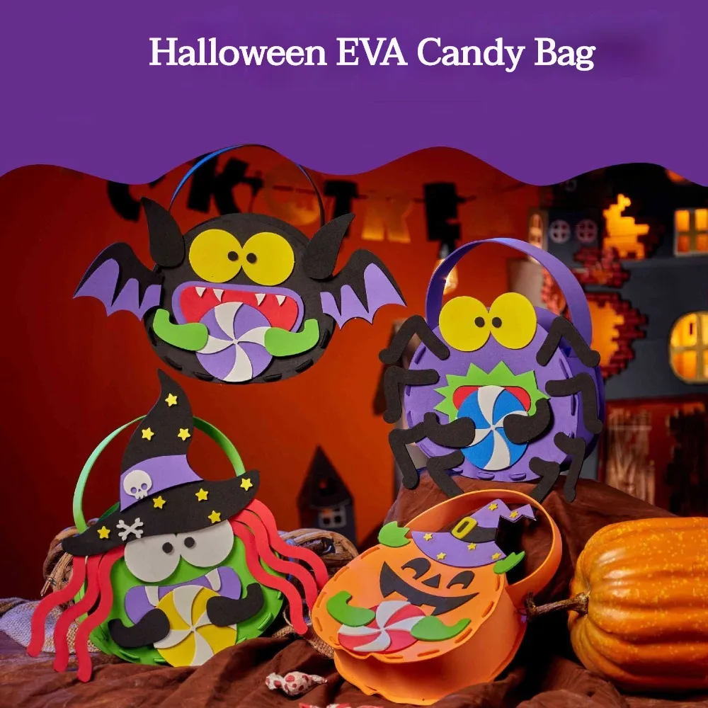 1Pc Halloween DIY EVA Candy Bag Craft Kit Kids Trick or Treat Tote Bag Children DIY Material Pack for Kindergarten Activity