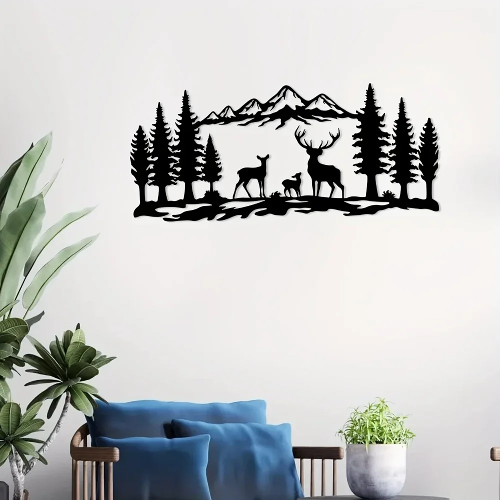 1pc Poster,stick,mural,home,decor,Mountain Forest , Black Metal Wall ,Decoration Minimalist Line ,Drawing Home Pendant Iron Art