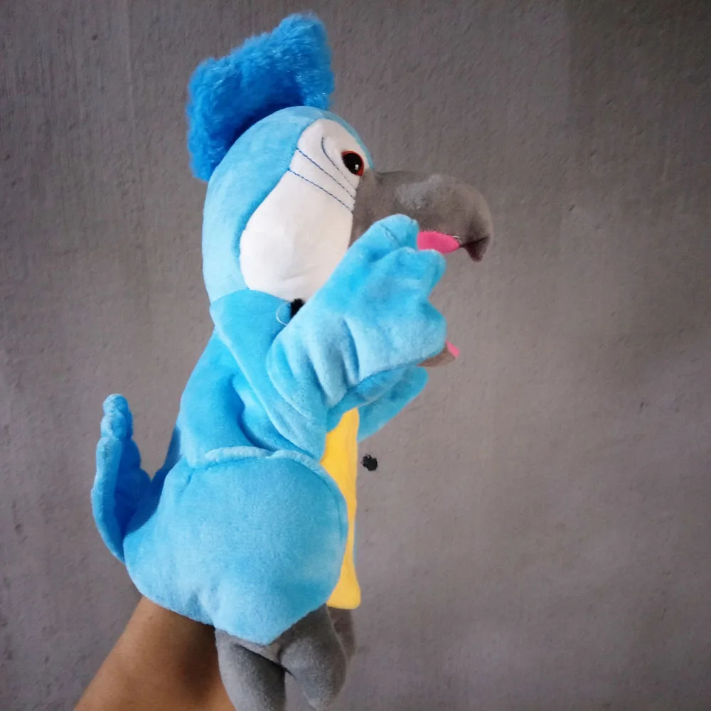 Marionnette à main de dessin animé, jouet en peluche, perroquet bleu, oiseau