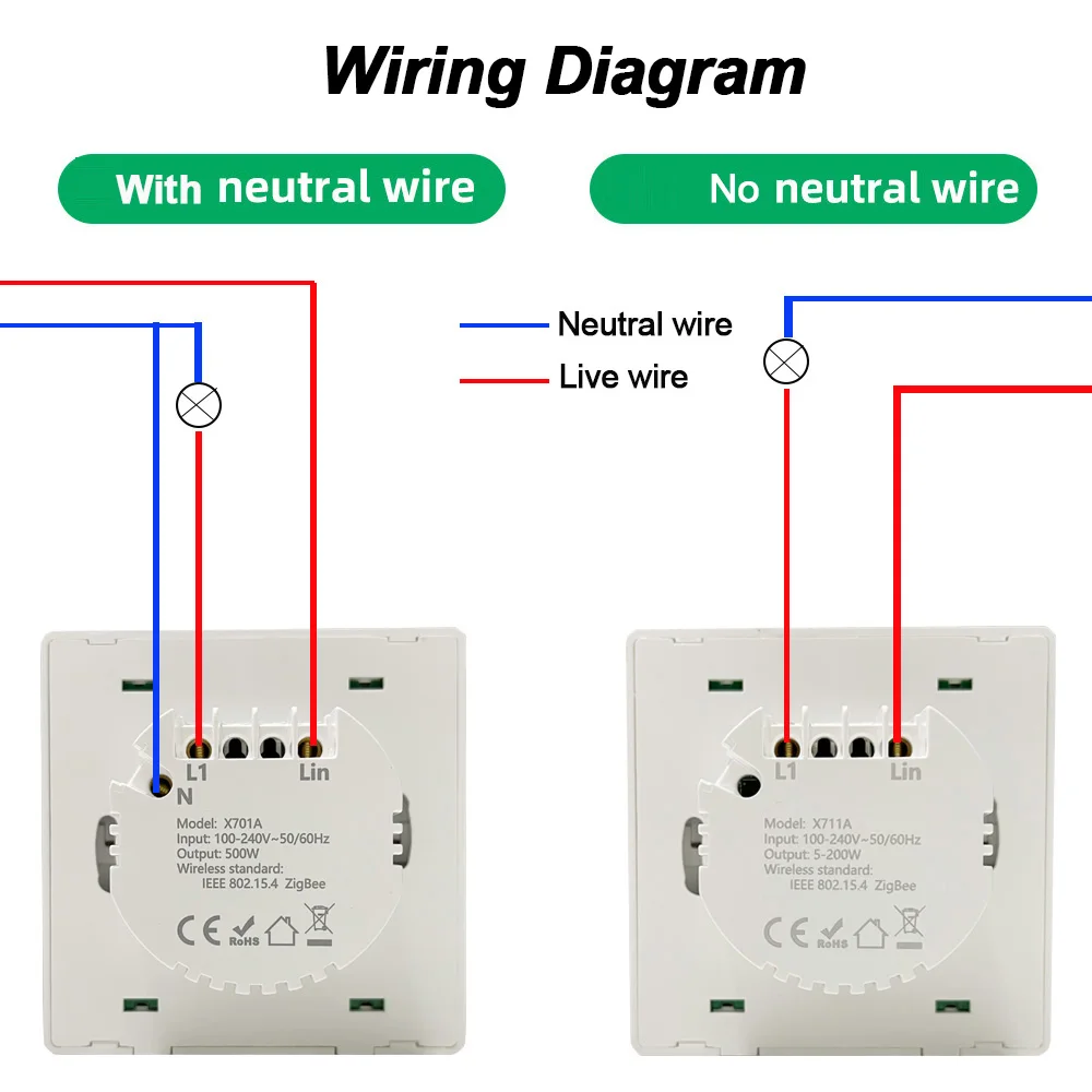 Умный выключатель Zigbee, БЕЗ НУЛЯ / с нейтралью, работает с Яндекс Алисой